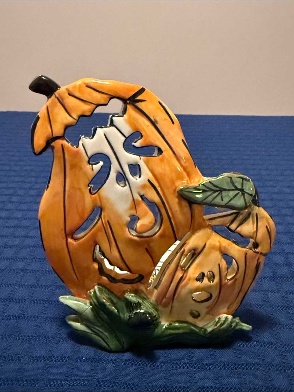 VTG Blue Sky Clayworks Heather Goldminc Pumpkin Candle Holder Halloween 2002